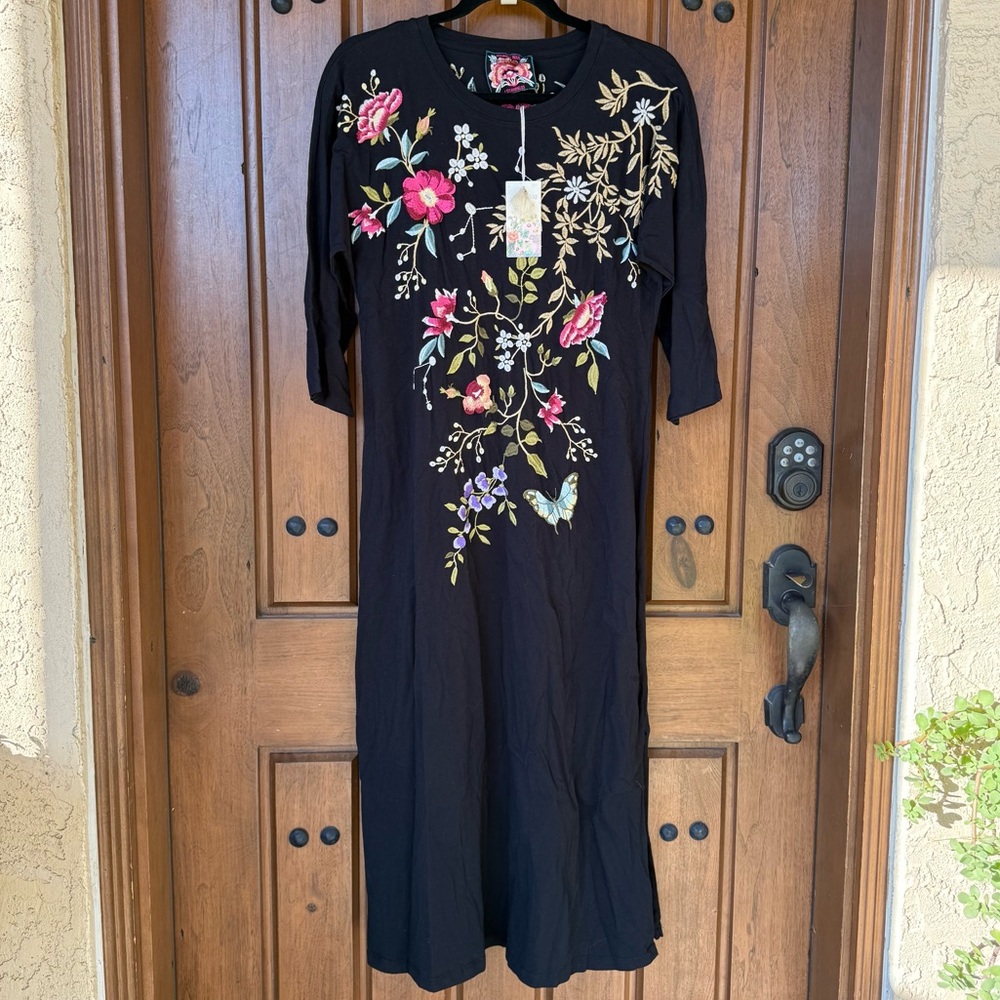 NEW! Johnny Was XS Black Dress with Floral Embroidery NWT RETAIL $198